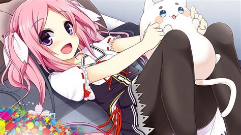 HD Wallpaper Anime Girls Cat Pink Hair Pantyhose Babe Uniform Naderebo Tsubasa Moegi