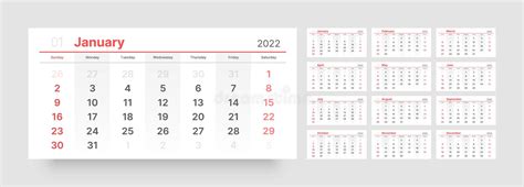 Calendario Mensual Para El Año 2022 La Semana Comienza El Domingo