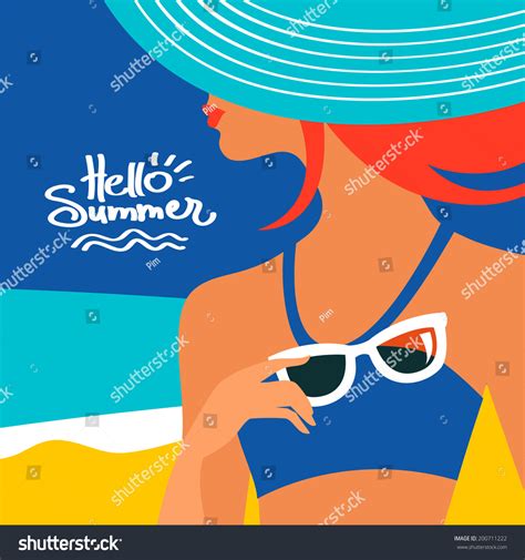 Summer Background Beautiful Woman Silhouette Seaside Stock Vector Royalty Free