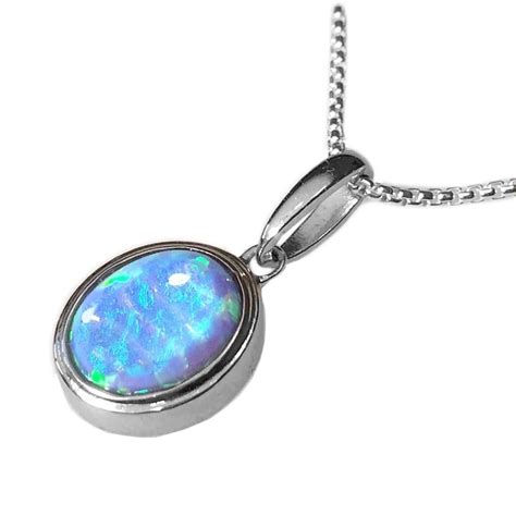 Vibrant Blue Opal Pendant Necklace Oval Cabochon Set In Etsy