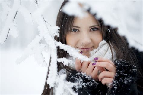 Beautiful Girl In Winter Forest Stock Image Image Of Female Model 13876761