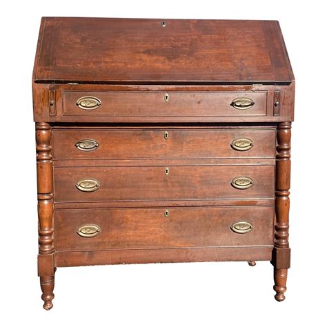 Federal Antique 1825 Drop Front Secretary Desk Cherry And Tiger Maple