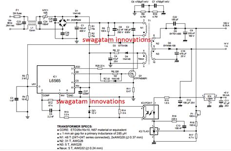 Circuit diagrams and component layouts. 110V, 14V, 5V SMPS Circuit - Detailed Diagrams with Illustrations | Homemade Circuit Projects