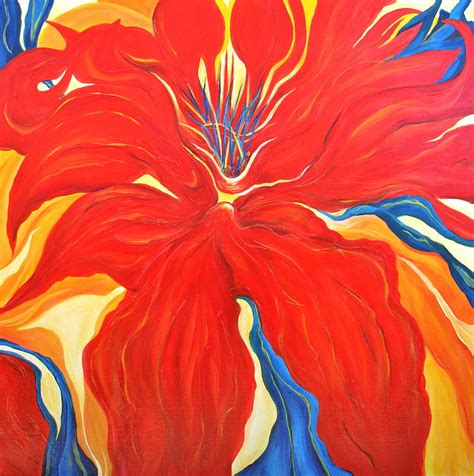 Red Lily Flower In Primary Colors Painting By Sina Coulson Fine Art