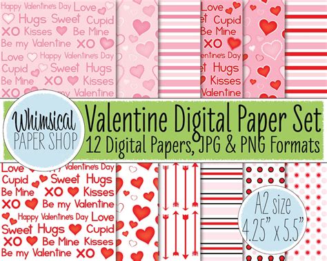 Printable Valentine Paper A2 425x55 Digital Paper Pack Valentine