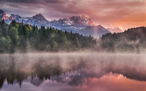 Nature Landscape Mist Sunrise Forest Mountain Clouds Puddle Germany