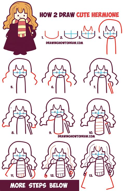 How To Draw Cute Hermione From Harry Potter Chibi Kawaii Easy Steps