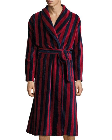 Derek Rose Striped Velour Robe Navyburgundy Neiman Marcus