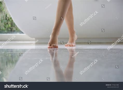 Barefoot Womans Legs Bathroom Stock Photo Edit Now