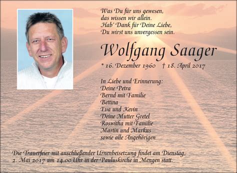 Traueranzeigen Von Wolfgang Saager Schwaebische De Trauerportal My