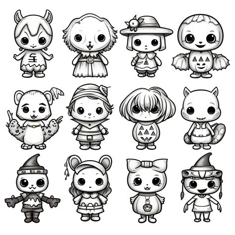 Halloween Coloring Pages Bundle Cute Spooky Characters Prints Set For