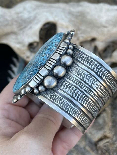 Navajo Southwest Kingman Turquoise Sterling Silver Cuff Signed Danny