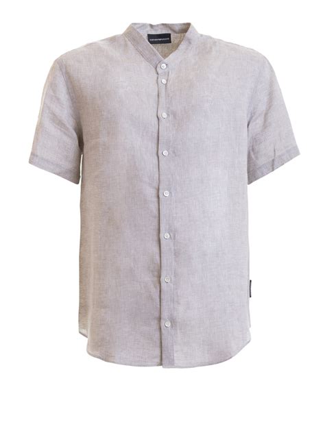 Shirts Emporio Armani Mandarin Collar Linen Shirt 21smgm210f9600