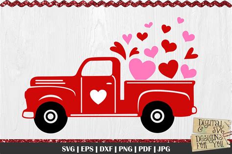 Red Truck with Hearts SVG | Valentines Truck SVG | Vintage (1161523