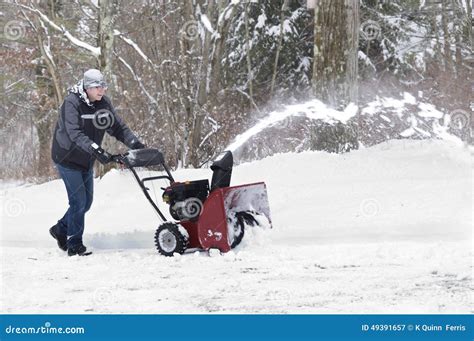 Man Using Snowblower Stock Image Image Of Tree Blizzard 49391657