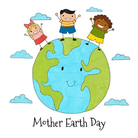 Cute Earth With Three Kids And Clouds Around 198692 Vector Art At Vecteezy