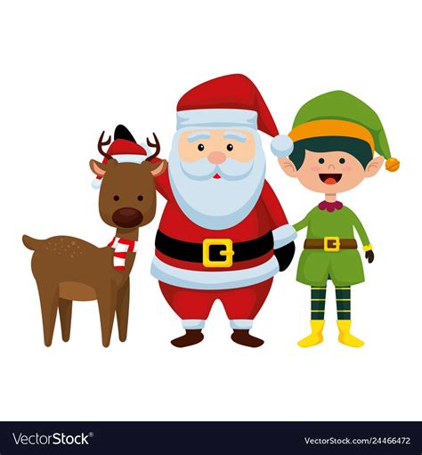 Christmas Santa Claus With Reindeer And Elf Vector Image