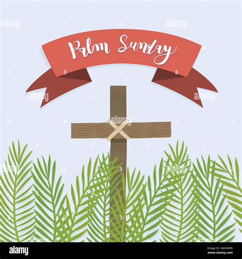 Palm Sunday Concept Palm Branches And Cross Vector Illustration Stock