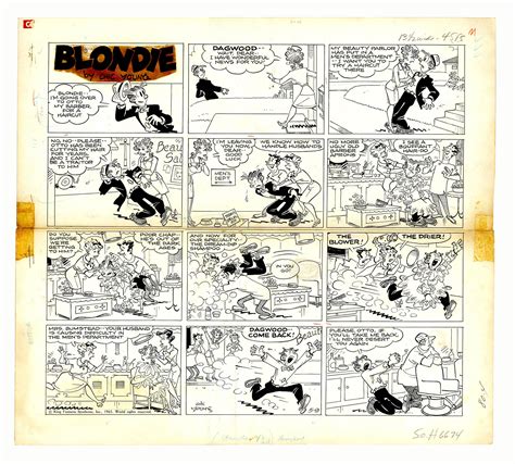 Lot Detail Chic Young Hand Drawn Blondie Sunday Comic Strip From 1965 Blondie Tries To
