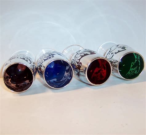 Set Of 4 Silver Overlay Colored Glass Cordials From Ruthsredemptions On Ruby Lane