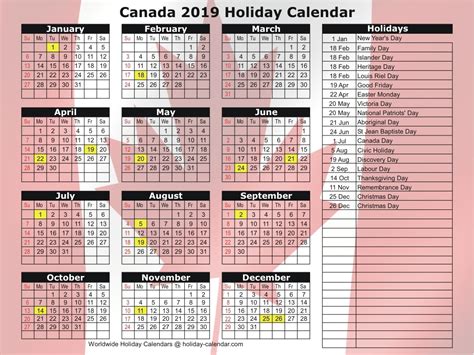 Canada Holiday Calendar 2019 Public Major Holidays Qualads