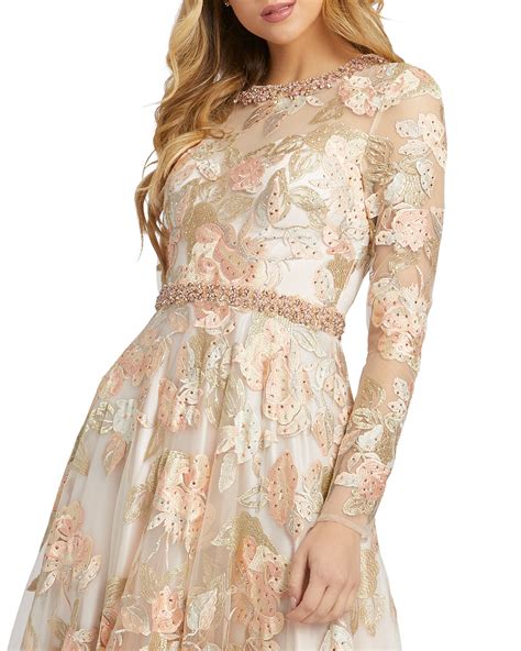 Mac Duggal Floral Embroidered Long Sleeve A Line Gown Neiman Marcus
