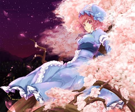 Building Cherry Blossoms City Dress Flowers Pink Eyes Pink Hair