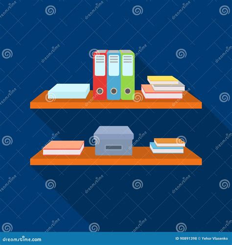 Office Shelves With File Folders Icon In Flat Style Isolated On White
