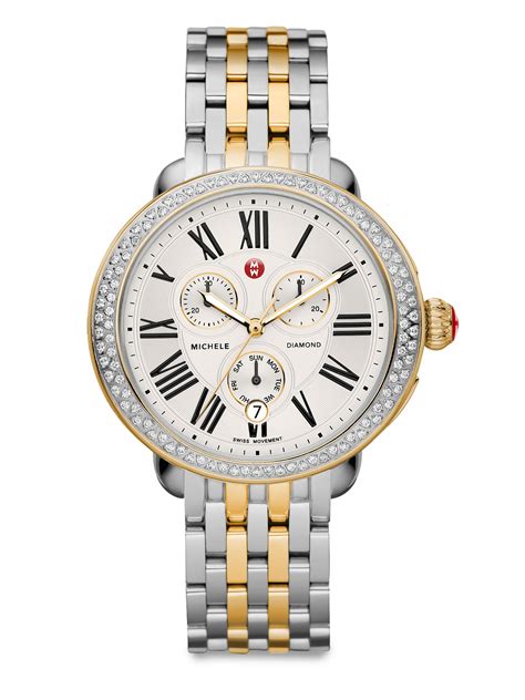 Michele Watches Serein 18 Diamond 18k Goldplated And Stainless Steel