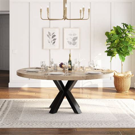 Coralville Rustic Solid Wood 2 Tone Round Dining Table Modern Round