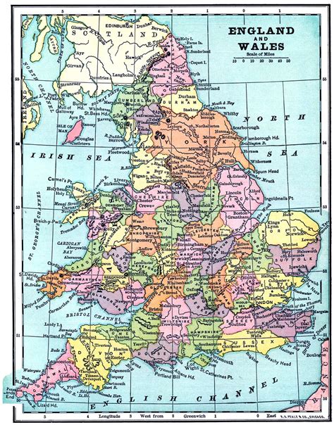 The united kingdom is located in western europe and consists of england, scotland, wales and northern ireland. Vintage Printable - Map of England and Wales | Vintage ...