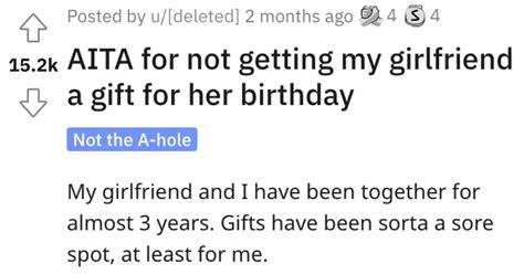 guy asks if he s wrong for not getting his girlfriend a present for her birthday