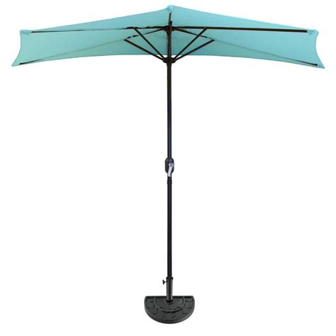 Pure Garden 9 Ft Semi Circle Patio Umbrella With Base In Blue 50 145
