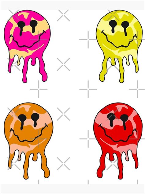 Melting Smiley Face Sticker Pack Poster For Sale By Mewsis Redbubble