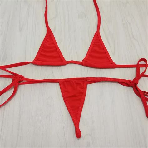 Sexy Triangle Mini Micro Bikinis Swimwear Set Cotton Mesh Transparent