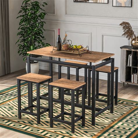 Enyopro Small Kitchen Table Set For 4 Modern Pub Table Set Wooden