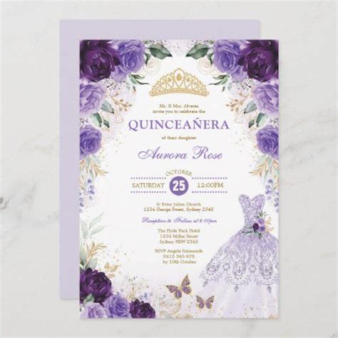 3 08 Purple Floral Quincea Era Mis Quince 15th Birthday 15th