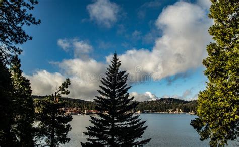 View Of Lake Arrowhead San Bernardino Mountains In Winter Stock Photo