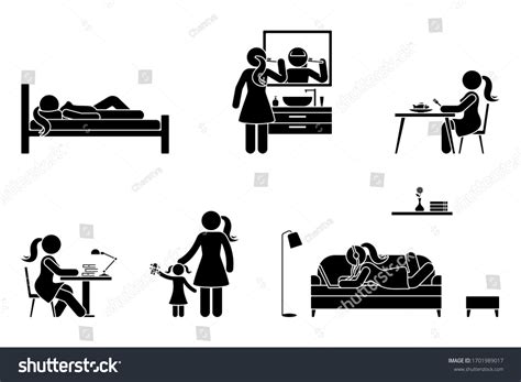 Stick Figure Woman Everyday Life Time Stock Vector Royalty Free