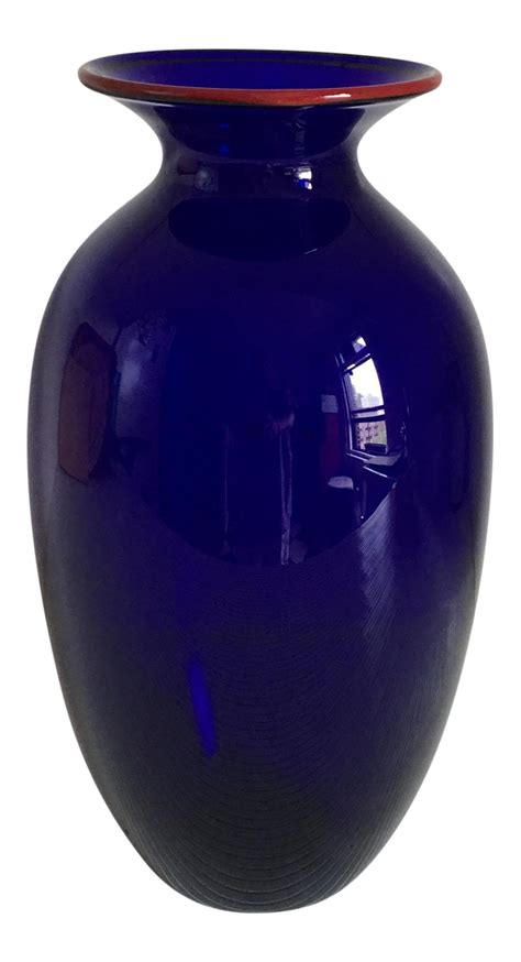 Tall Cobalt Blue Handblown Art Glass Vase Chairish