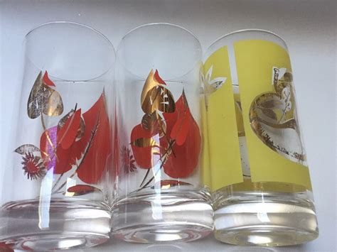 Mcm Drinking Glasses Gold Red Yellow Etsy