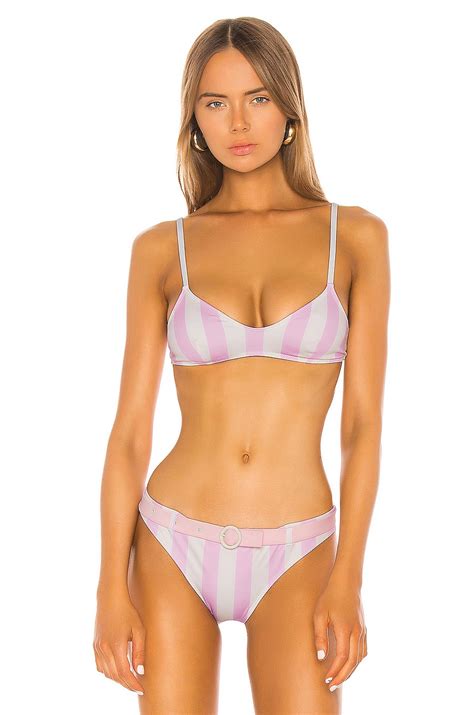 Solid Striped Rachel Bikini Top In Baby Pink And White Stripe REVOLVE