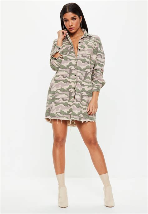 Missguided Synthetic Nude Camo Shirt Dress In Natural Lyst