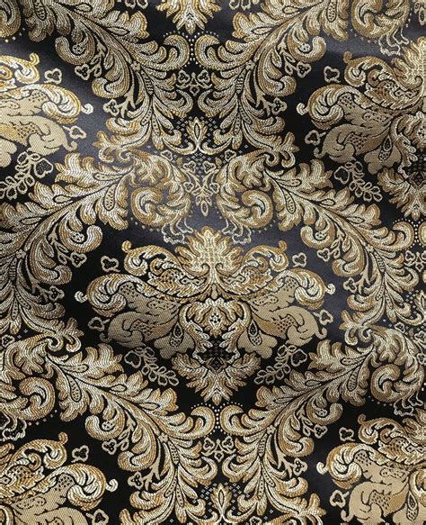 Neoclassical Brocade Satin Fabric Black Gold Upholstery Damask
