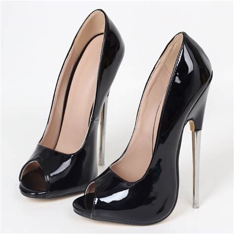 extreme high heel metall peep toe pumps 7 18cm schwarz stiletto pump fetisch uk3 11 ebay