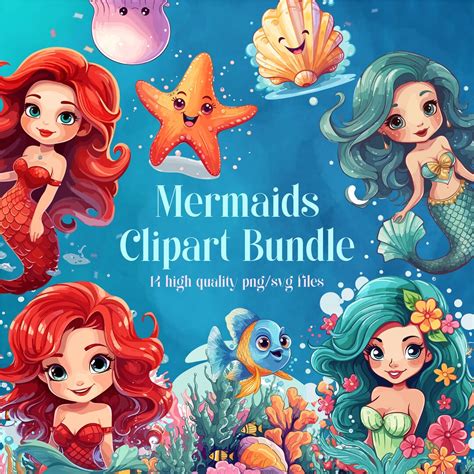 Watercolor Mermaids Clipart Bundle Png Magic Illustration Etsy New