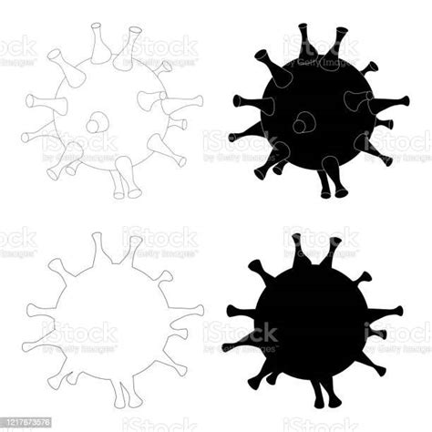 Covid19 Virus Sars Virion Coronavirus Monochrome Icon Set Symbol Art