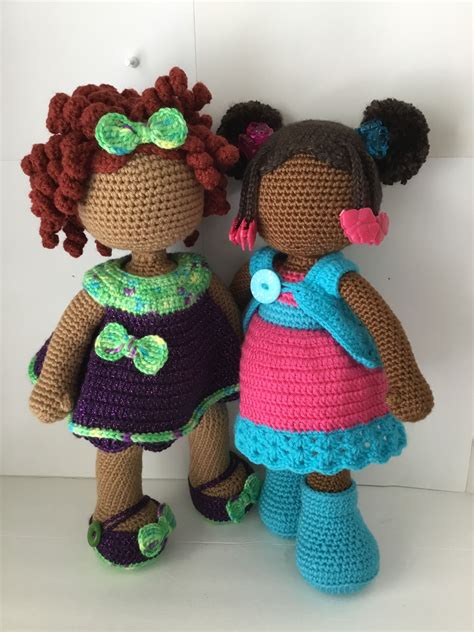 crochet dolls african american girls with burgundy coils and afro puffs with braids crochet