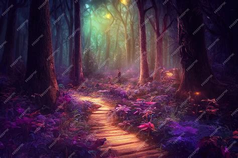 Premium Photo Fantasy Magical Path Through Enchanted Forest Trees