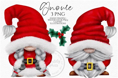 Mr And Mrs Claus Gnomes Clipart Png Christmas Gonks Hand Drawn Etsy